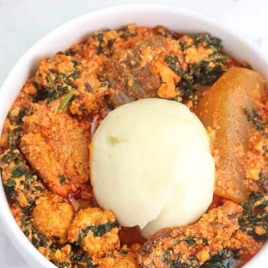 Egusi Soup, Fufu And Assorted